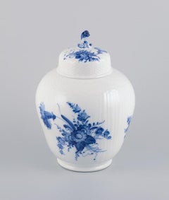 Royal Copenhagen Blue Flower Curved, a pair of lidded jars in porcelain