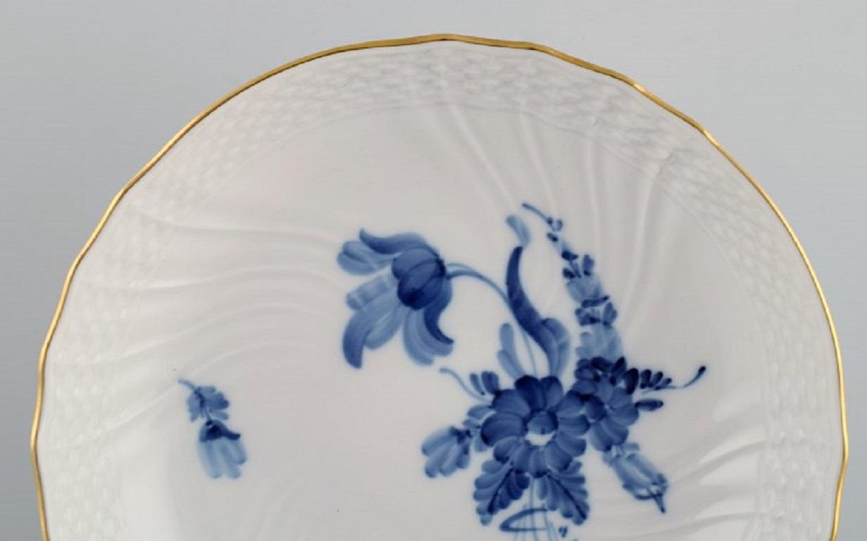 Late 20th Century Royal Copenhagen Blue Flower Curved Bowl on Base with Gold Edge, 1970s For Sale