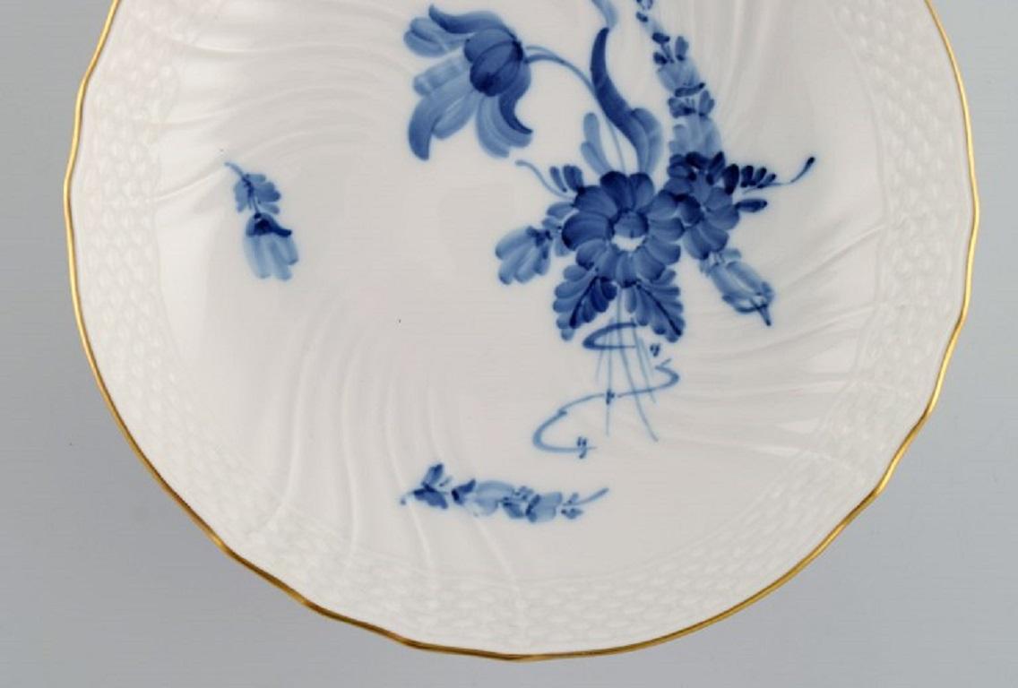 Porcelain Royal Copenhagen Blue Flower Curved Bowl on Base with Gold Edge, 1970s For Sale