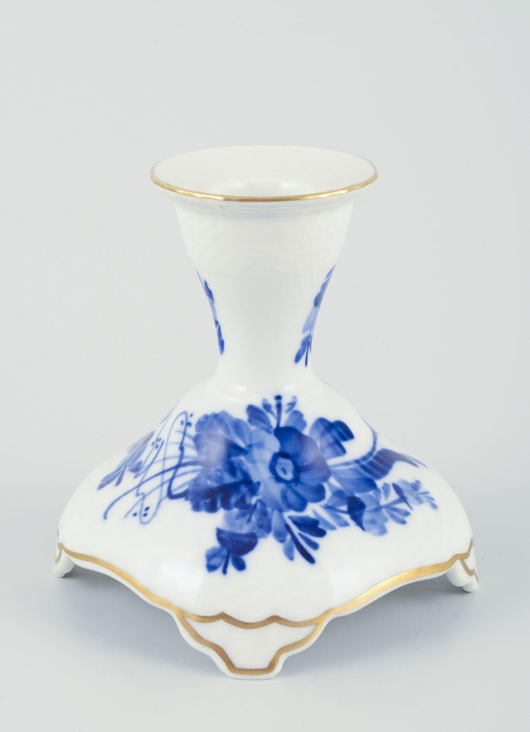Danish Royal Copenhagen Blue Flower Curved. Pair of low candlesticks in porcelain. For Sale
