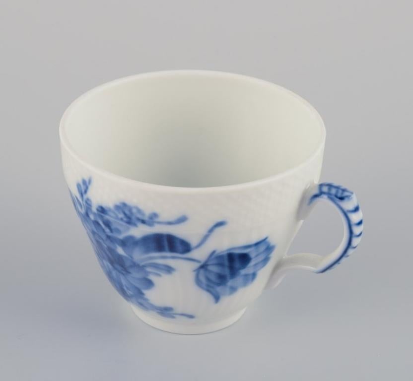 Hand-Painted Royal Copenhagen Blue Flower Curved. Set of five coffee cups with saucers.  For Sale