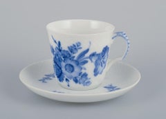 Royal Copenhagen Blue flower curved. Set of six coffee cups with  saucers.