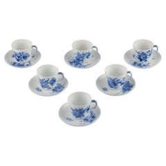 Royal Copenhagen Blue Flower Curved. Set of six coffee cups with saucers.
