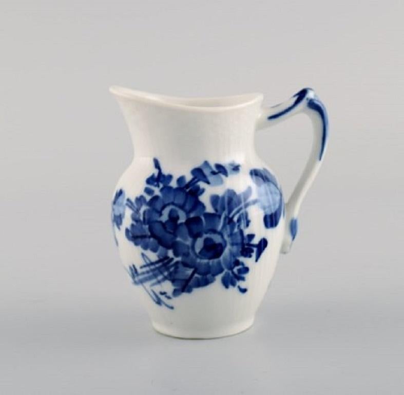 Hand-Painted Royal Copenhagen Blue Flower Curved, Sugar Bowl and Creamer in Porcelain