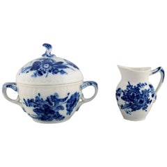 Royal Copenhagen Blue Flower Curved, Sugar Bowl and Creamer in Porcelain