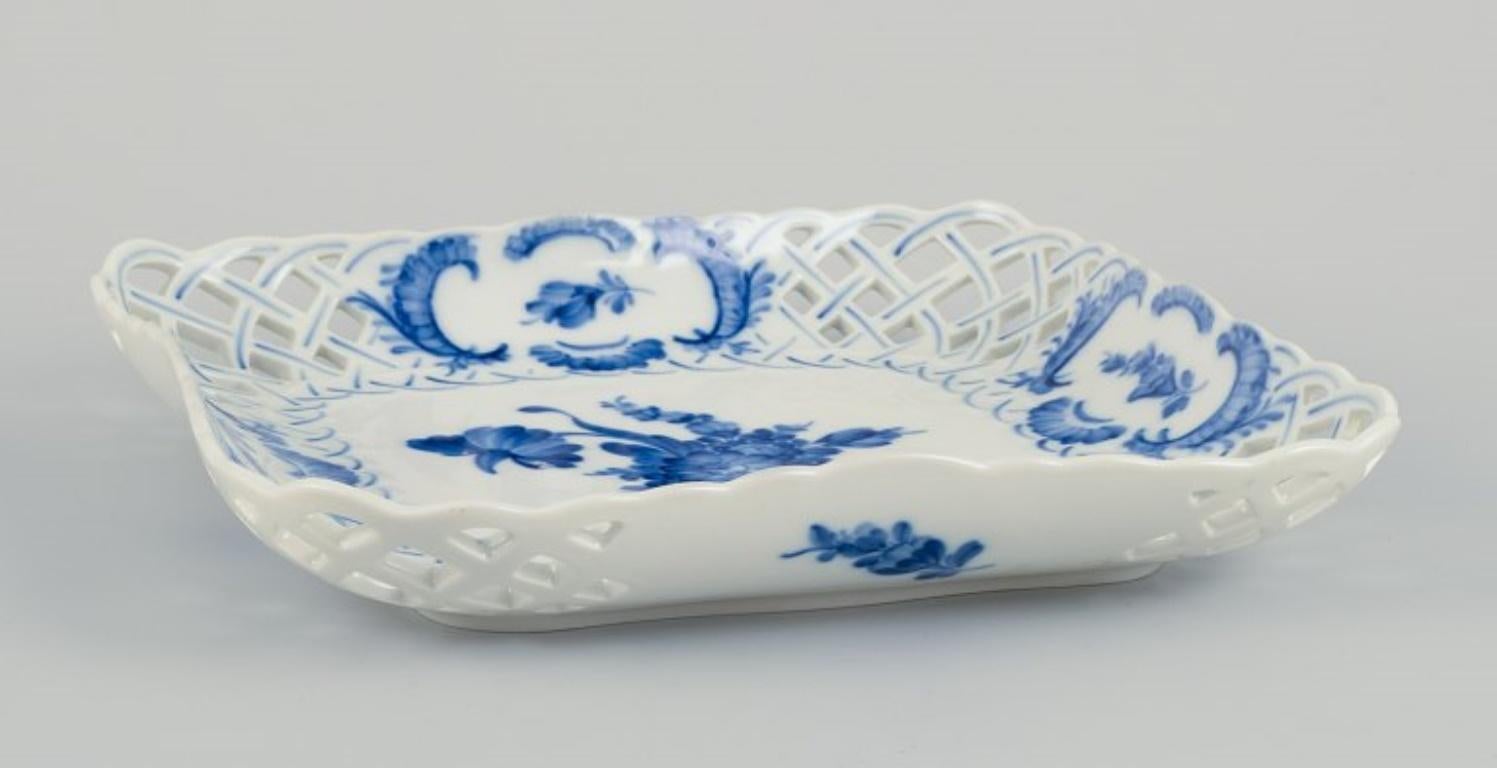 Mid-20th Century Royal Copenhagen Blue Flower. Open lace square bowl. Hand-painted.  For Sale