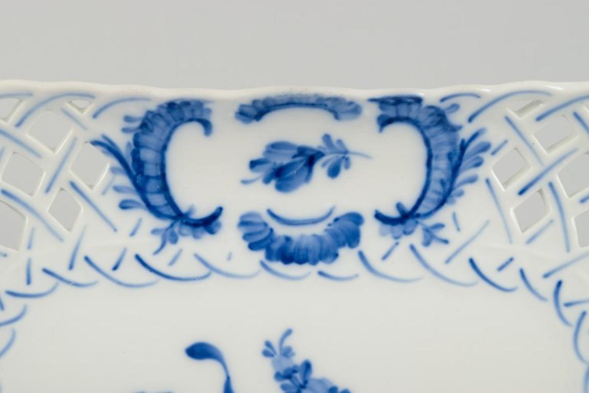 Royal Copenhagen Blue Flower. Open lace square bowl. Hand-painted.  For Sale 1