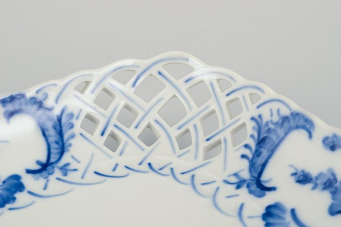 Royal Copenhagen Blue Flower. Open lace square bowl. Hand-painted.  For Sale 2