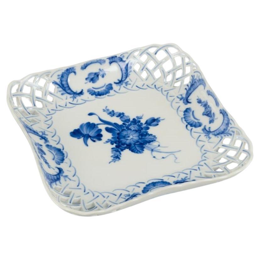 Royal Copenhagen Blue Flower. Open lace square bowl. Hand-painted.  For Sale