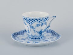 Royal Copenhagen, Blue Fluted Full Lace, a pair of coffee cups.