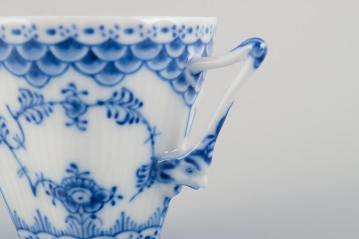 Hand-Painted Royal Copenhagen Blue Fluted Full Lace. Coffee cup with saucer For Sale