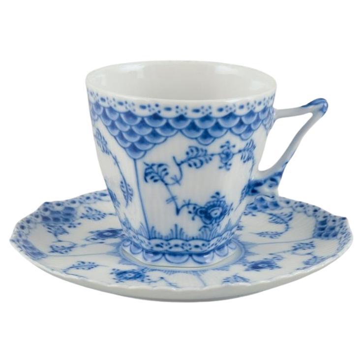 Royal Copenhagen Blue Fluted Full Lace. Coffee cup with saucer For Sale