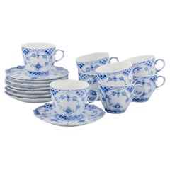 Royal Copenhagen Blue Fluted Full Lace, eight pairs of coffee cups with saucers