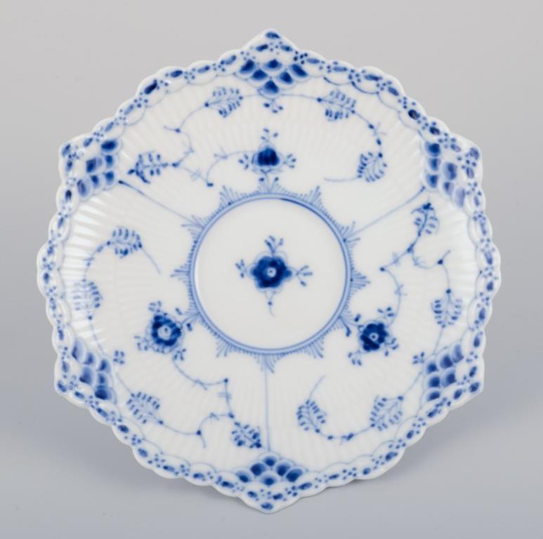 Royal Copenhagen Blue Fluted Full Lace, four large tea cups with saucers. 1
