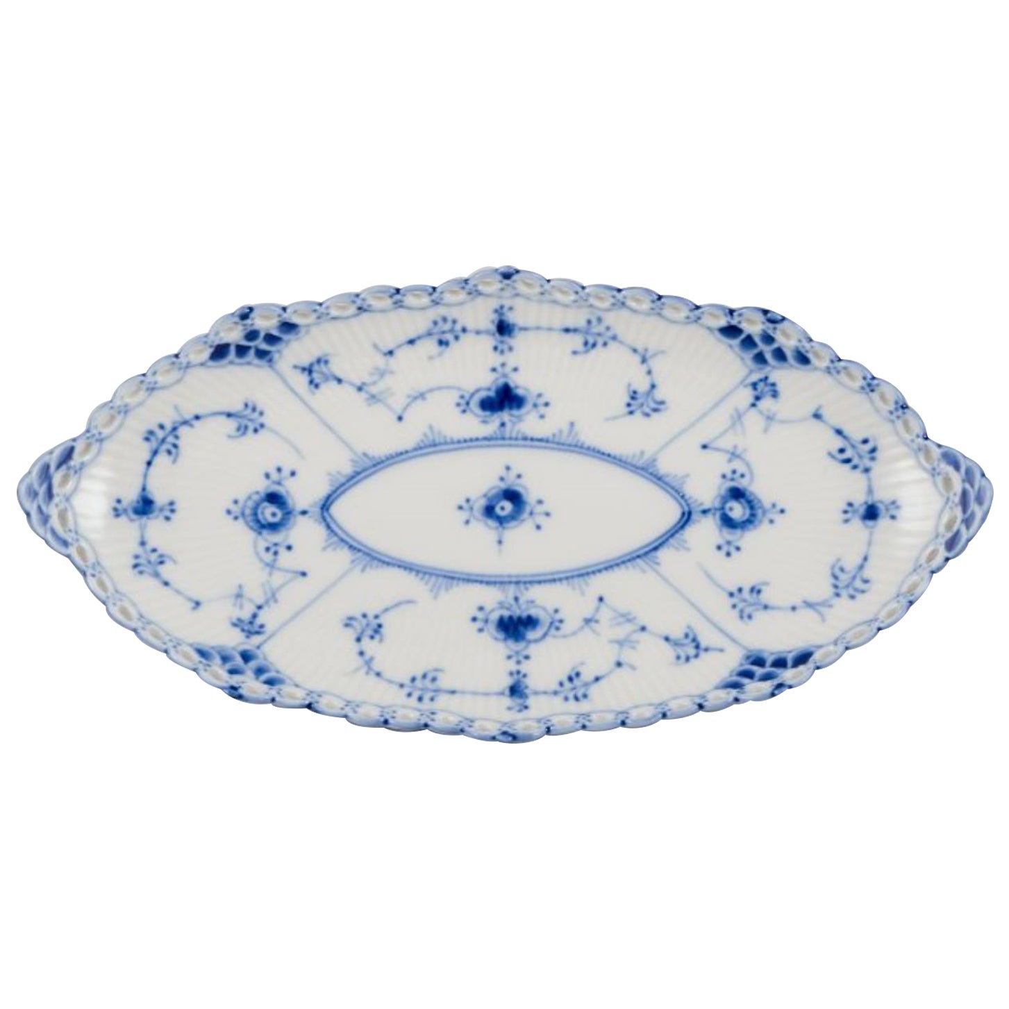 Royal Copenhagen Blue Fluted Full Lace, oblong dish in porcelain