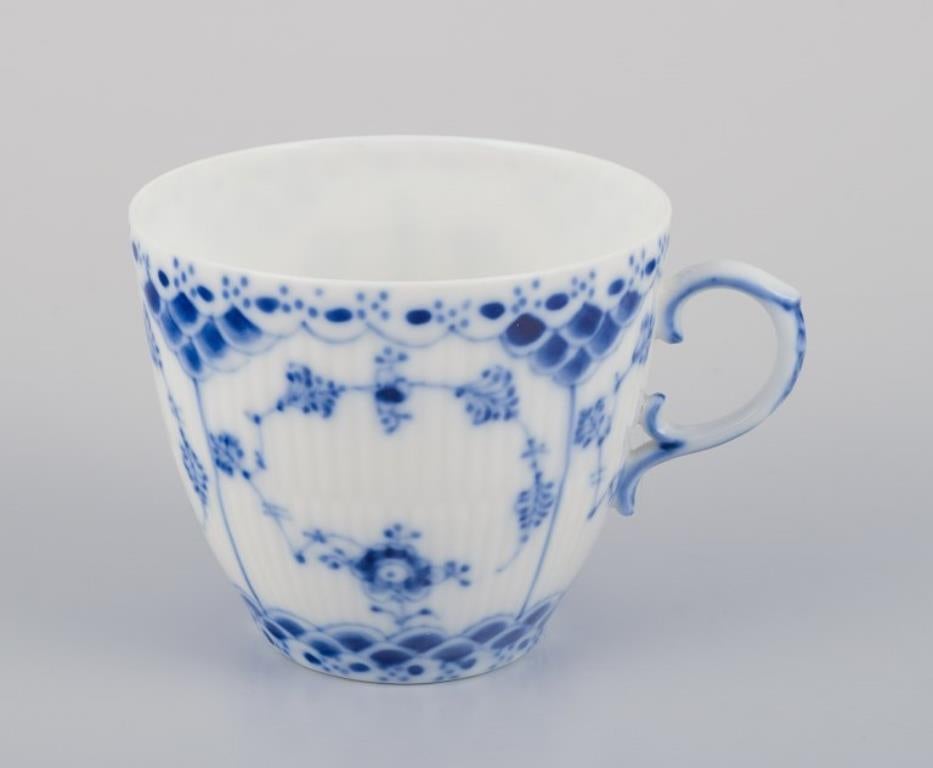 Danish Royal Copenhagen Blue Fluted Full Lace, six pairs of coffee cups with saucers.