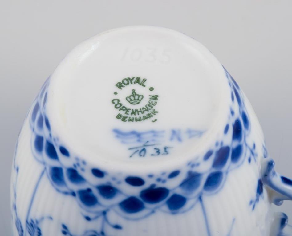 Porcelain Royal Copenhagen Blue Fluted Full Lace, six pairs of coffee cups with saucers.