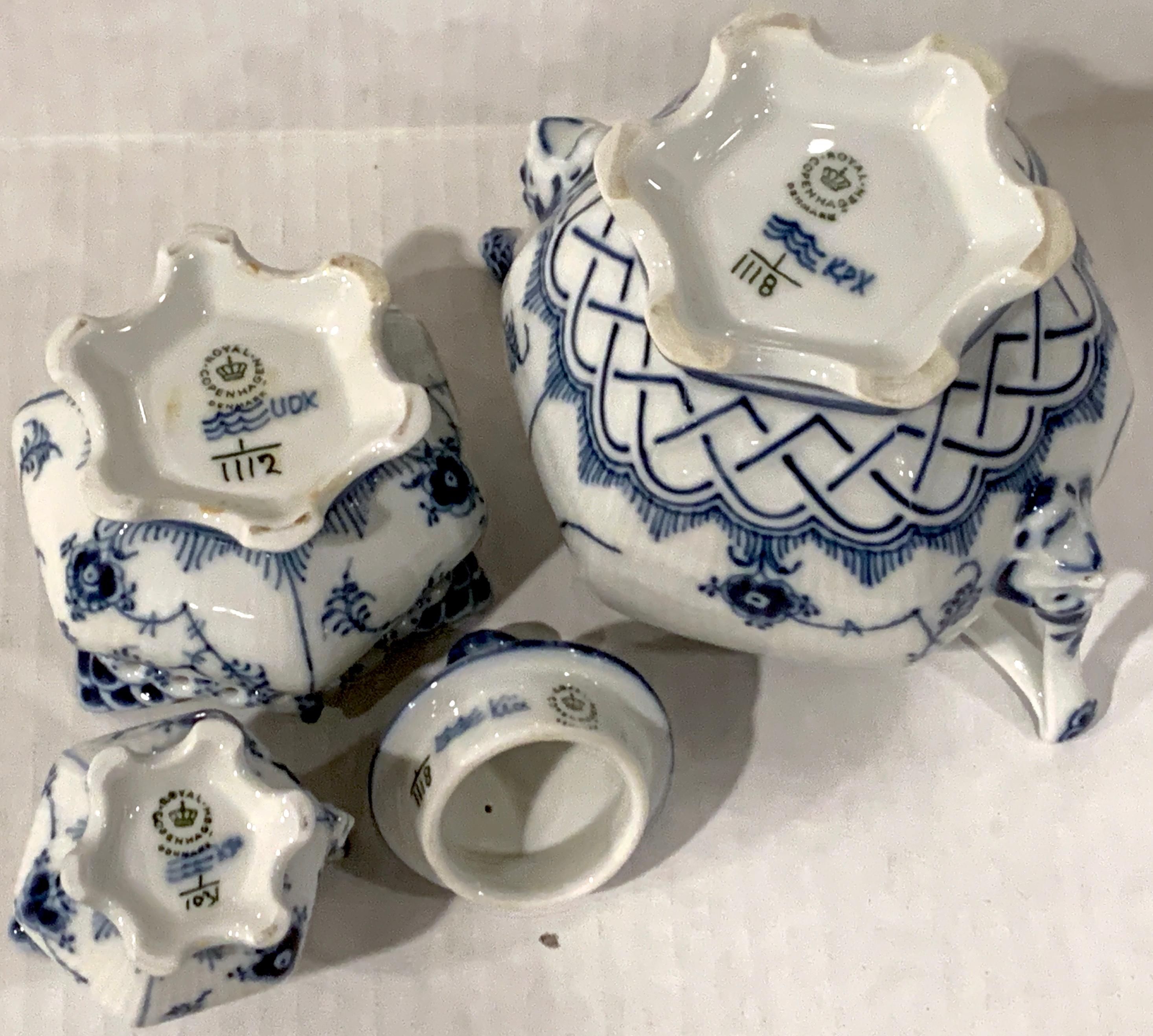 Porcelain Royal Copenhagen Blue Fluted Full Lace Tea Set