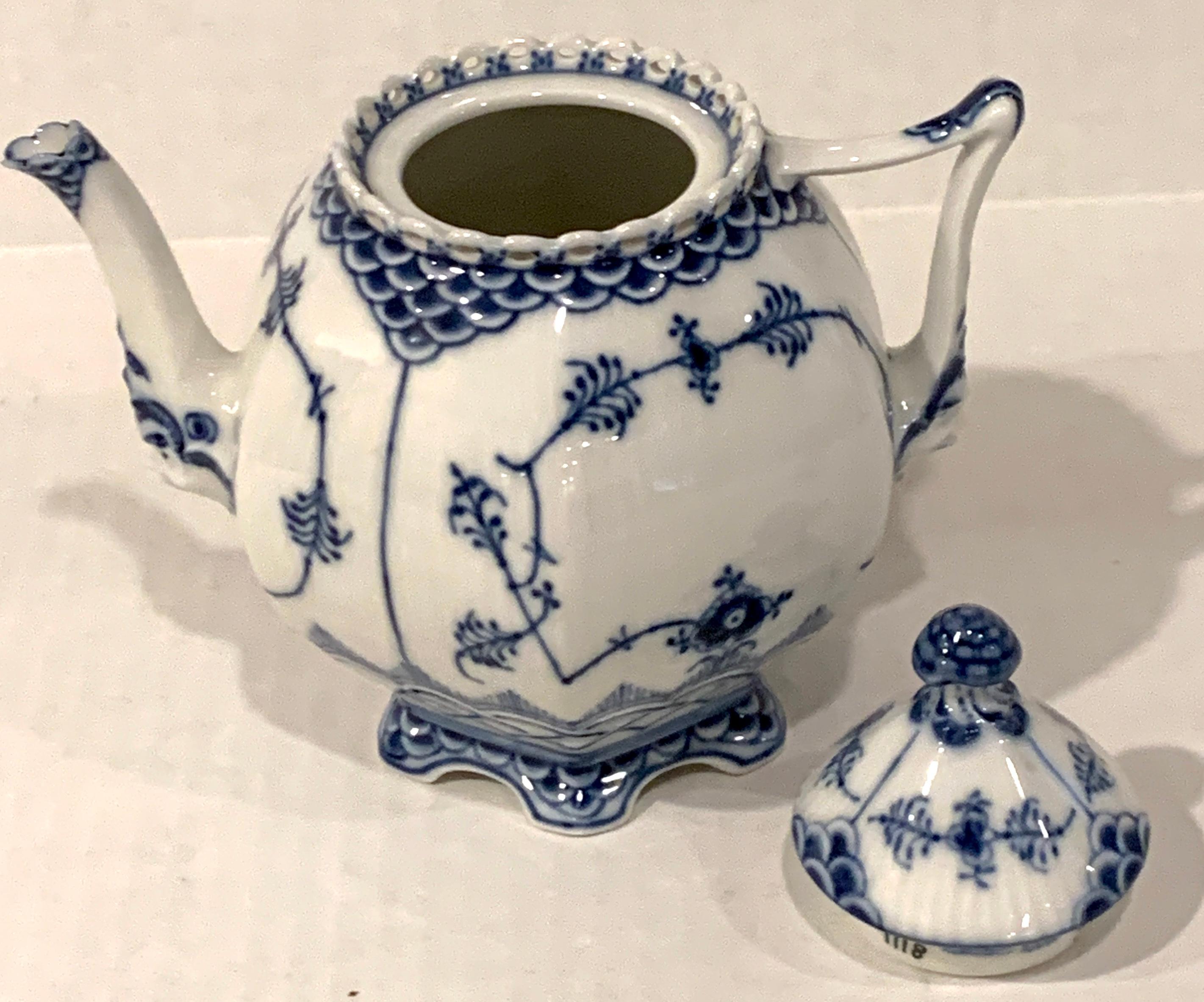 royal copenhagen blue fluted full lace teapot