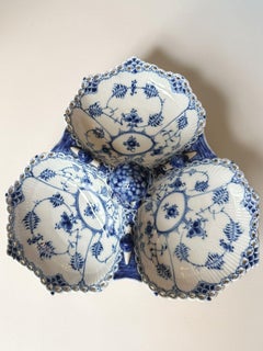 Royal Copenhagen Blue Fluted Full Lace Three-Section Serving Dish No. 1005