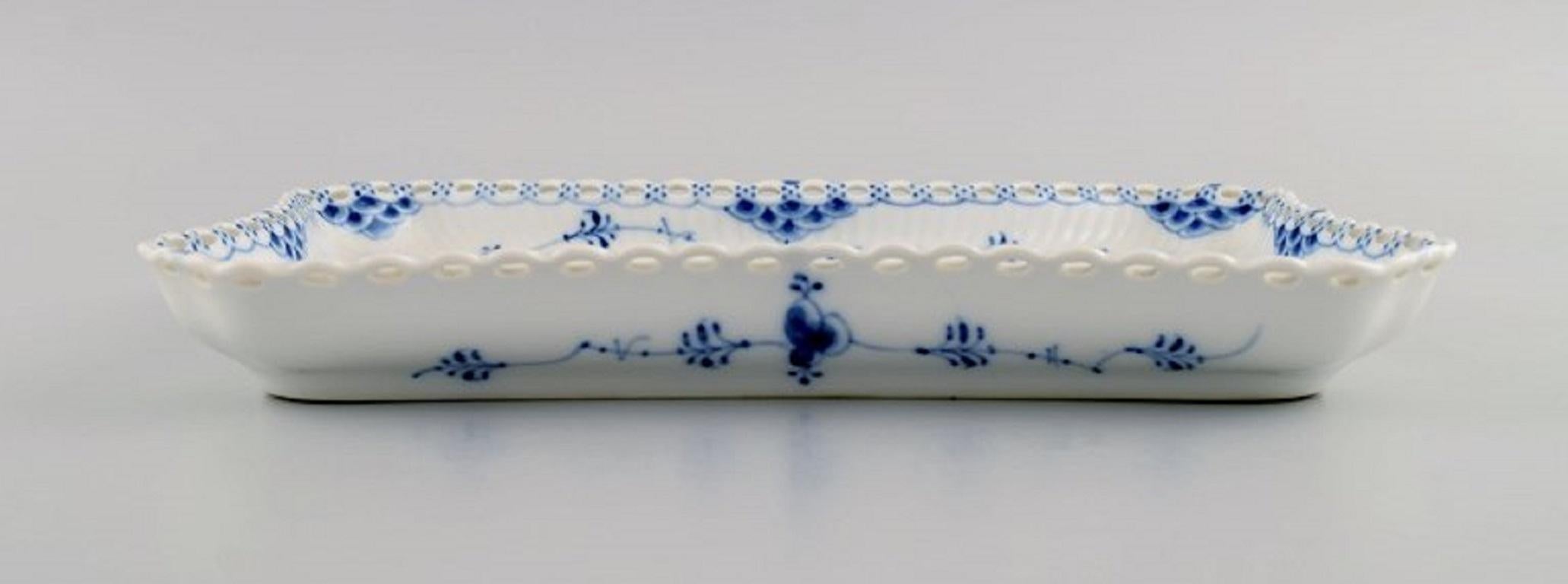 Hand-Painted Royal Copenhagen Blue Fluted Full Lace Tray in Porcelain, Model Number 1/1195