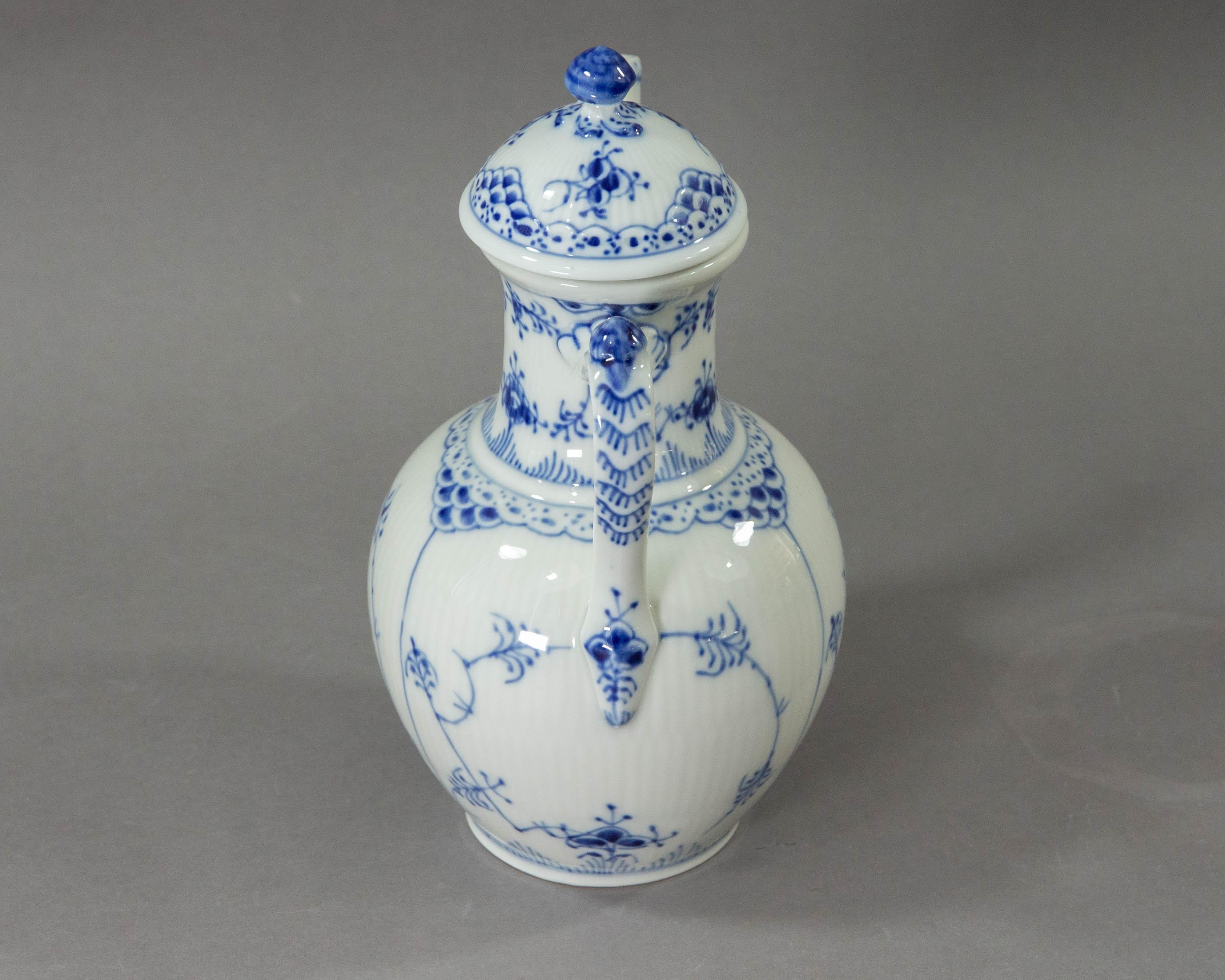 Hand-Painted Royal Copenhagen, Blue Fluted Half Lace, Coffee Pot