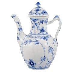 Royal Copenhagen Media Puntilla Acanalada Azul, cafetera de porcelana.