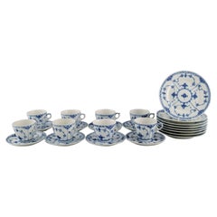 Royal Copenhagen Blue Fluted Half Lace Coffee Service for Eight People, 1960s