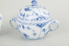 Royal Copenhagen. Blue Fluted Half Lace creamer and sugar bowl, late 20th C.