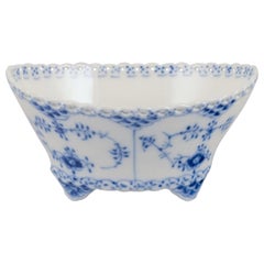 Royal Copenhagen Blue Fluted Half Lace, four-footed bowl.