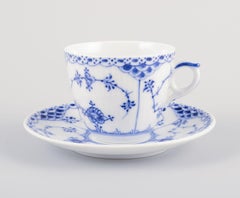 Royal Copenhagen Blue Fluted Half Lace, four pairs of coffee cups and saucers.