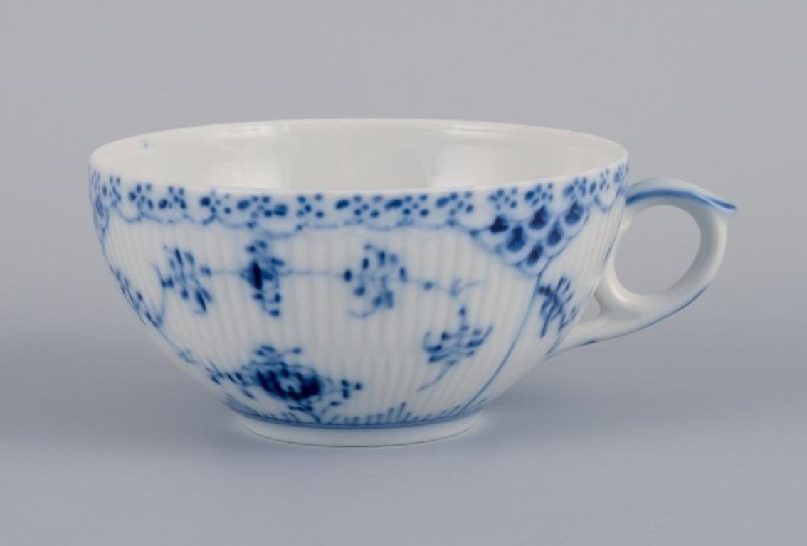 20th Century Royal Copenhagen, Blue Fluted Half Lace, Four Pairs of Teacups