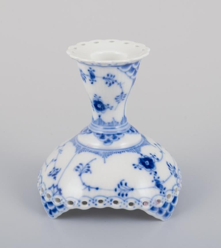 Danish Royal Copenhagen Blue Fluted Half Lace, low candlestick. For Sale