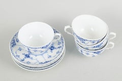 Royal Copenhagen, Blue Fluted Half Lace. Set of four coffee cups with saucers.