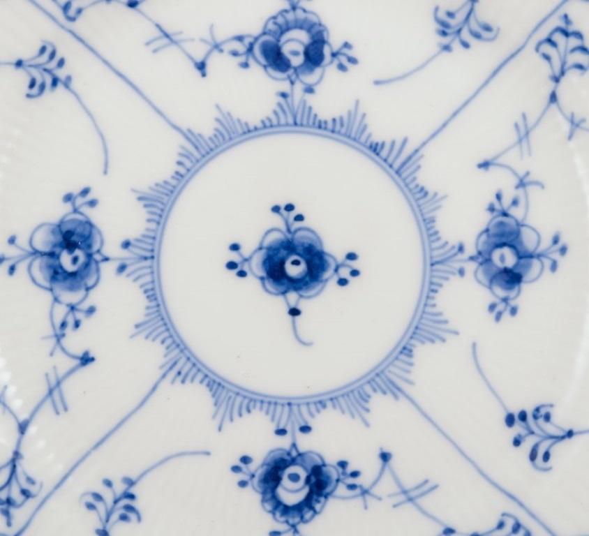 Hand-Painted Royal Copenhagen Blue Fluted Half Lace, set of nine cake plates in porcelain