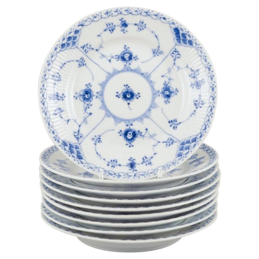Royal Copenhagen Blue Fluted Half Lace, set of nine cake plates in porcelain