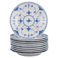 Royal Copenhagen, Blue Fluted Half Lace, Set of Ten Cake Plates, 1930-1950s