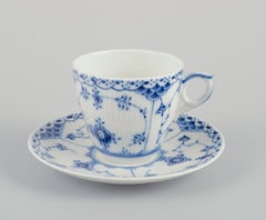 Royal Copenhagen Blue Fluted Half Lace, six pairs of coffee cups with saucers.