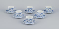 Royal Copenhagen Blue Fluted Half Lace. Six porcelain coffee cups with saucers
