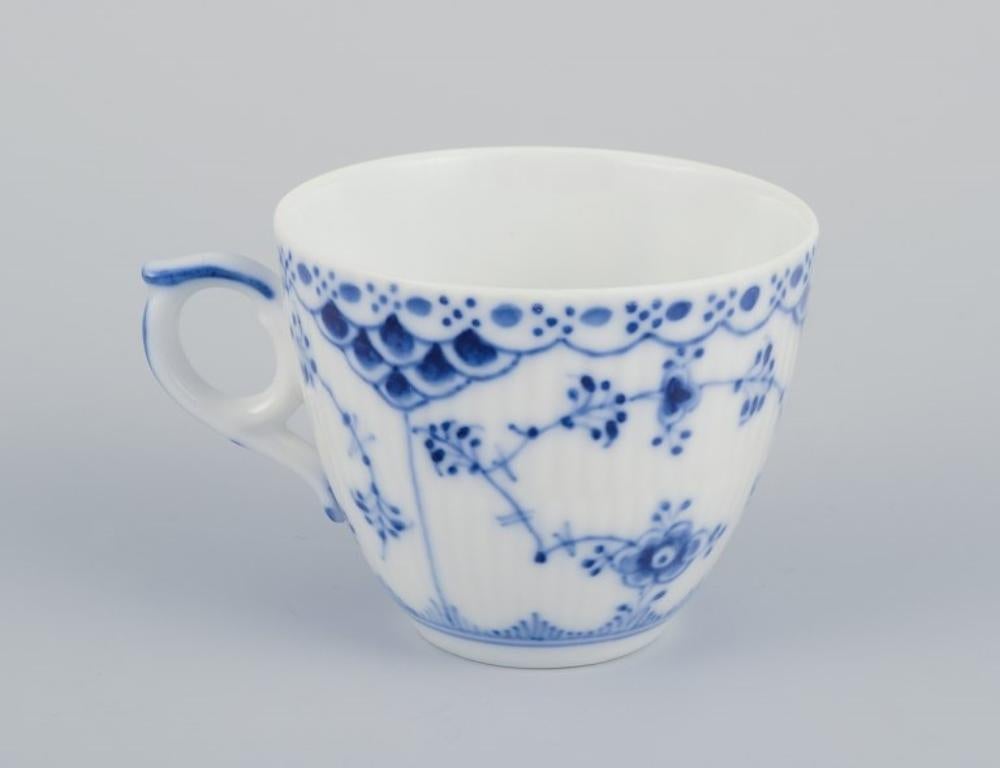 Mid-20th Century Royal Copenhagen Blue Fluted Half Lace. Six porcelain coffee cups with saucers For Sale