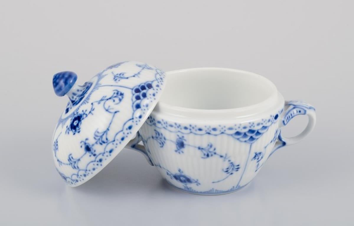 Danish Royal Copenhagen Blue Fluted Half Lace, sugar bowl and creamer.