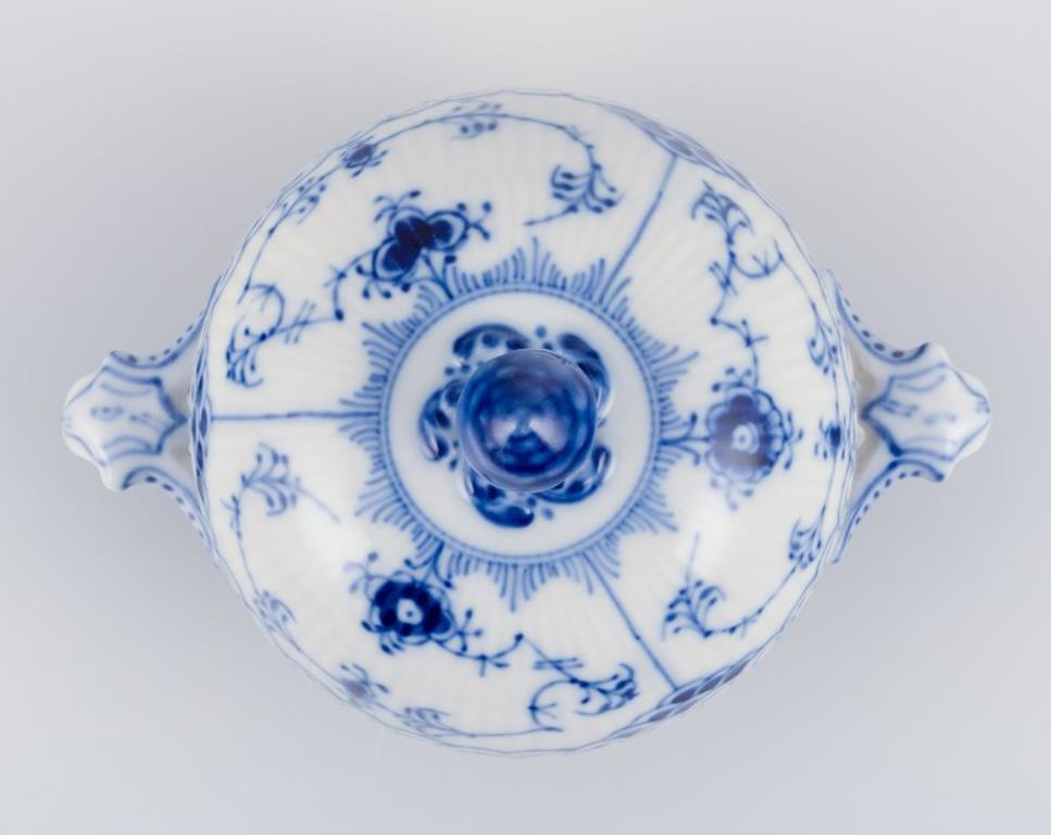 Hand-Painted Royal Copenhagen Blue Fluted Half Lace, sugar bowl and creamer.