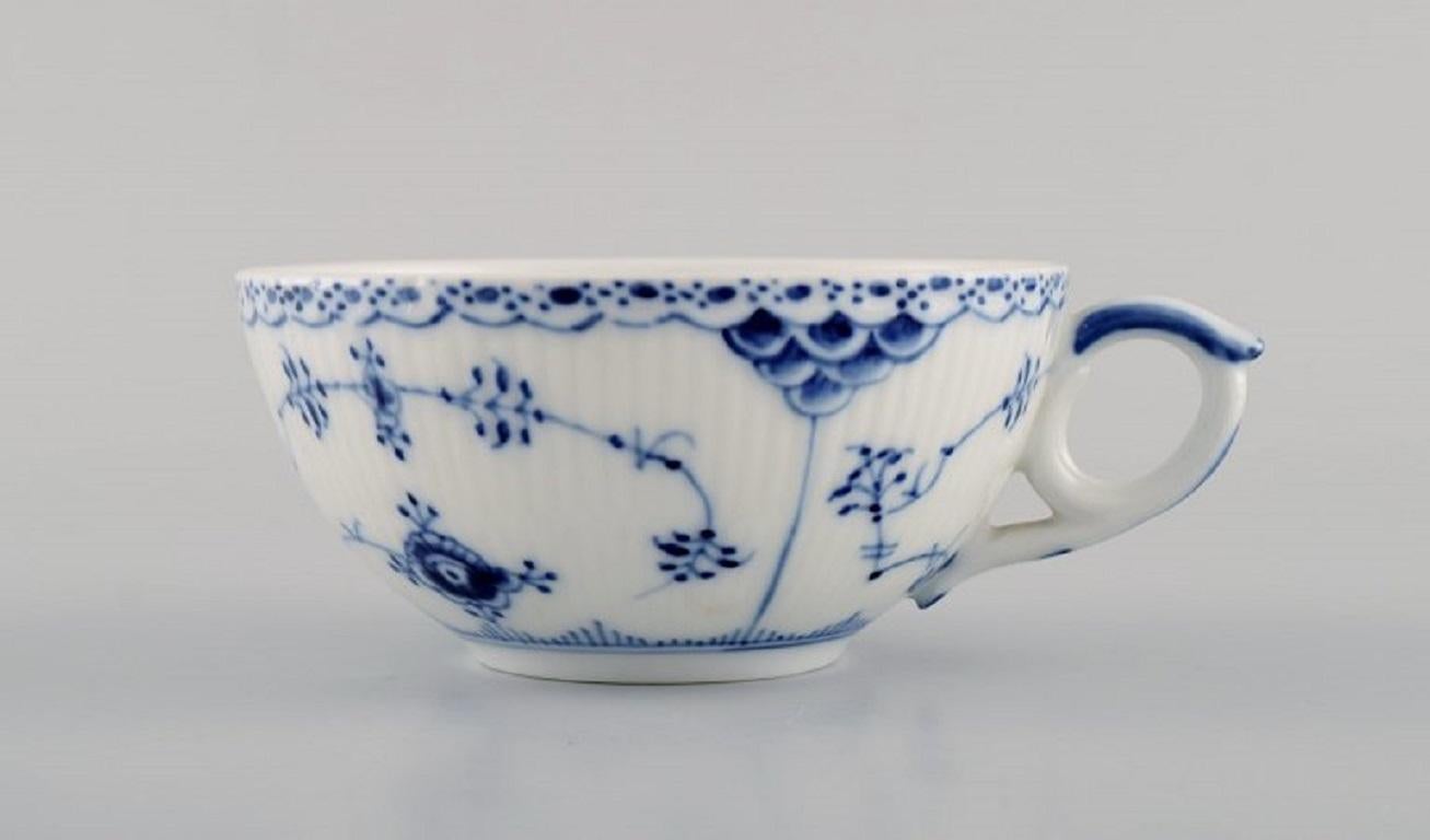 Antique Danish porcelain Royal Copenhagen Blue Fluted Half Lace Teacup with saucer Blue white Musselmalet.