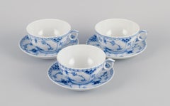 Royal Copenhagen, Blue Fluted Half Lace, Three Pairs of Large Teacups