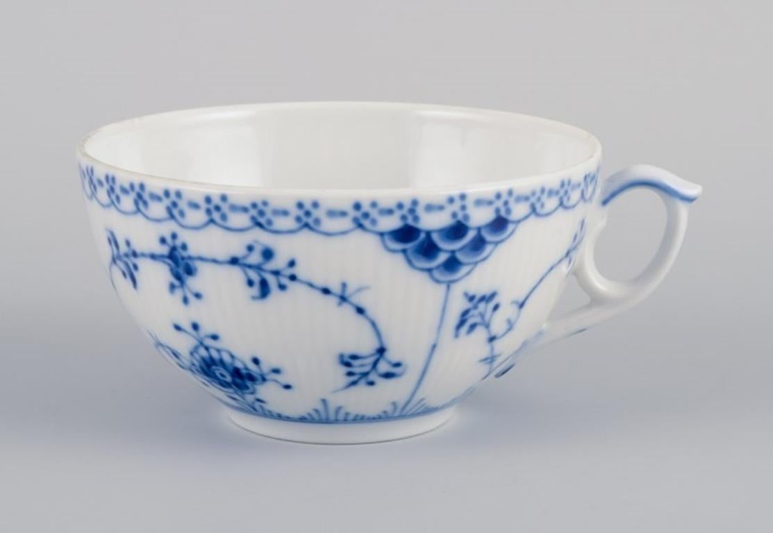 Hand-Painted Royal Copenhagen, Blue Fluted Half Lace, Three Pairs of Large Teacups For Sale