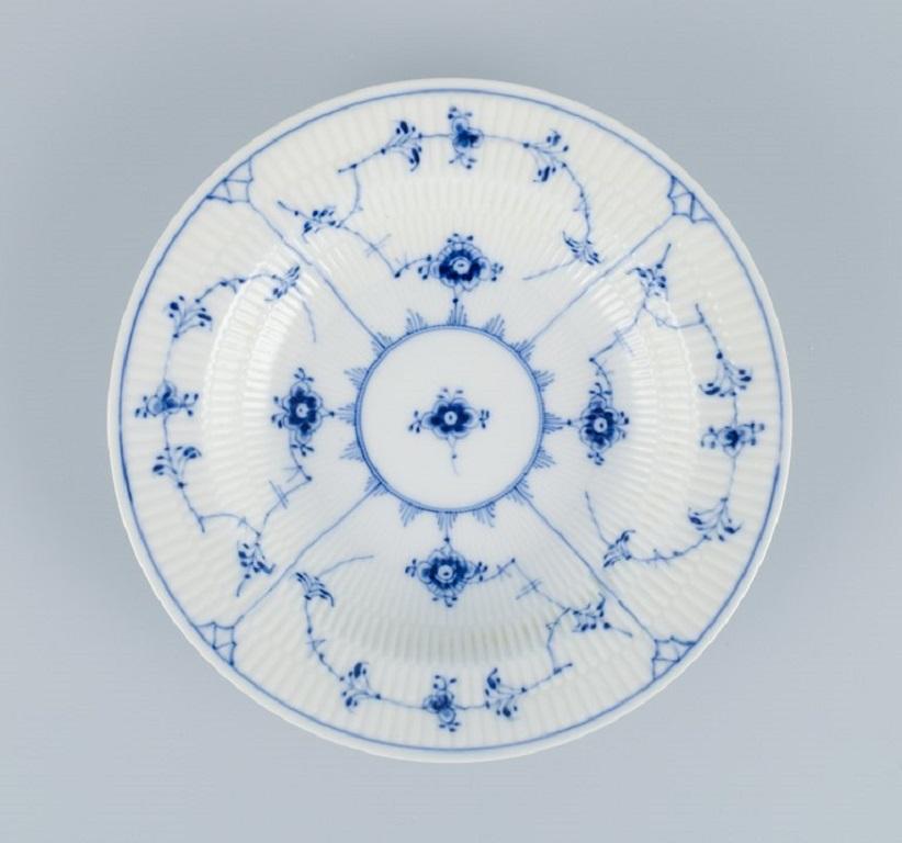 Hand-Painted Royal Copenhagen, Blue Fluted Plain, a Set of Four Deep Plates in Porcelain