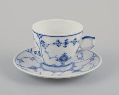 Royal Copenhagen Blue Fluted Plain. A set of six coffee cups with saucers.