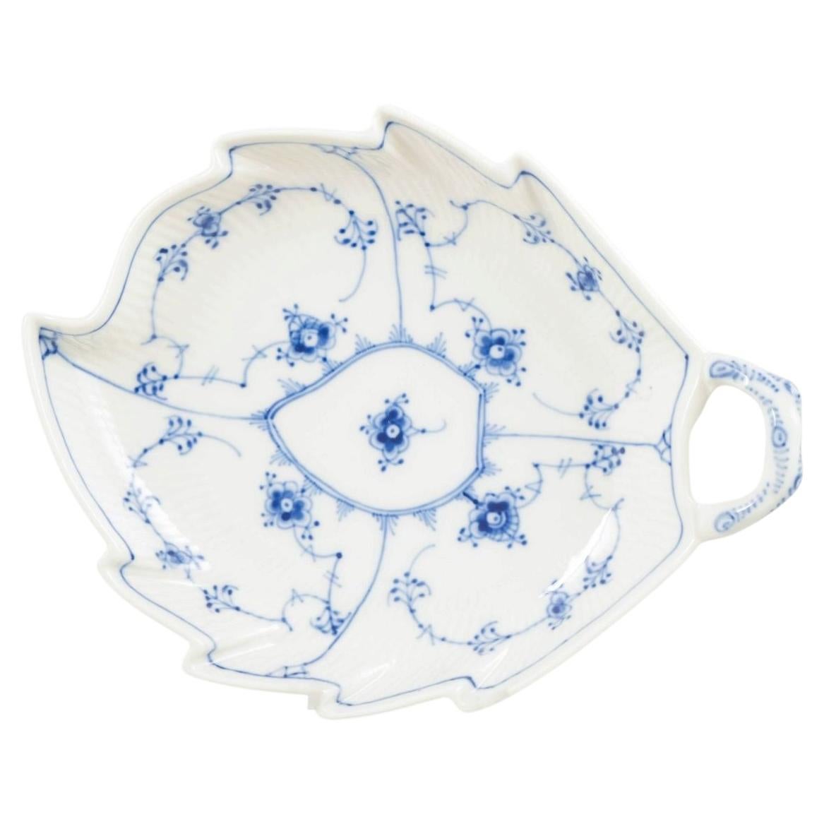 Royal Copenhagen. Blue Fluted Plain dish in leaf-shaped form. 1966.