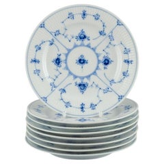 Royal Copenhagen Blue Fluted Plain. Eight plates in porcelain.