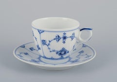 Royal Copenhagen Blue Fluted Plain. Five coffee cups with saucers in porcelain.